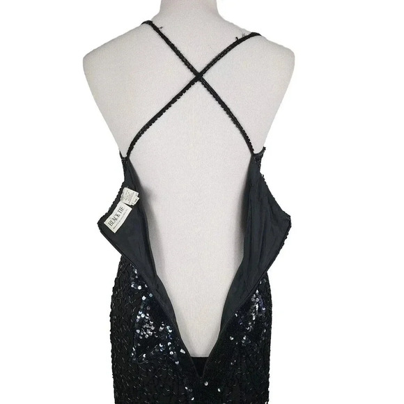 Vintage Black Tie By He-Ro Silk Beaded Sequin Evening Cocktail Dress Size 10 - Picture 14 of 16